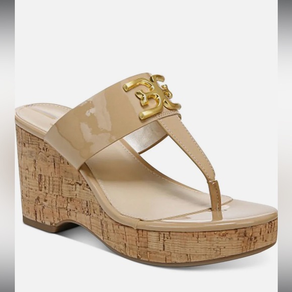 Brand New Sam Edelman Yardlie Patent Cork Wedge Sandals in Almond Patent - 7.5B - Picture 3 of 9